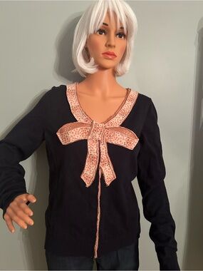 Moth for Anthropologie Cardigan with Polka Dot Bow Trim